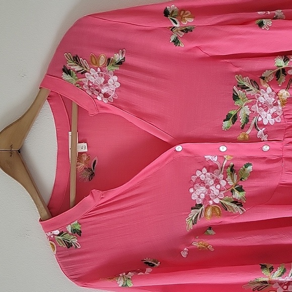 Hope Springs Pink Embroidered Sheer Tunic Blouse Size XL - Picture 3 of 7